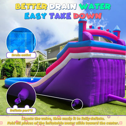 Pink-Purple Dual-Slide Inflatable Water Slide, Large Inflatable Pool , Water Slide Grade Inflatable Water Slide Outdoor Indoor