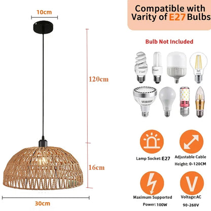 Newest hemp rope woven pendant lamp pastoral restaurant tea room inn bar bedroom rattan indoor chandelier lighting  AC95-260V