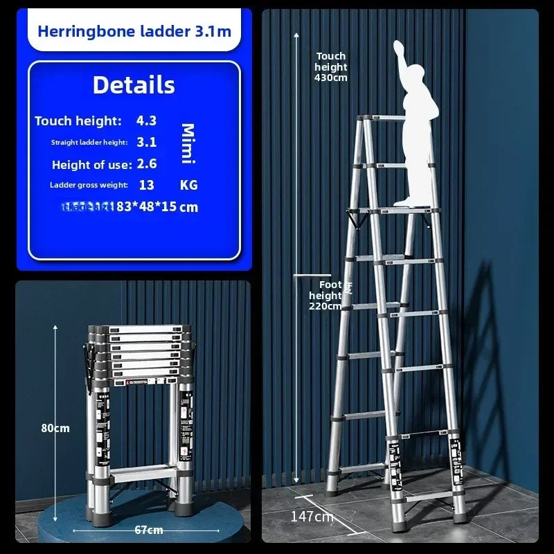 Stainless steel telescopic ladder Multifunctional  herringbone ladder Portable folding ladder Bamboo ladder Lifting ladder