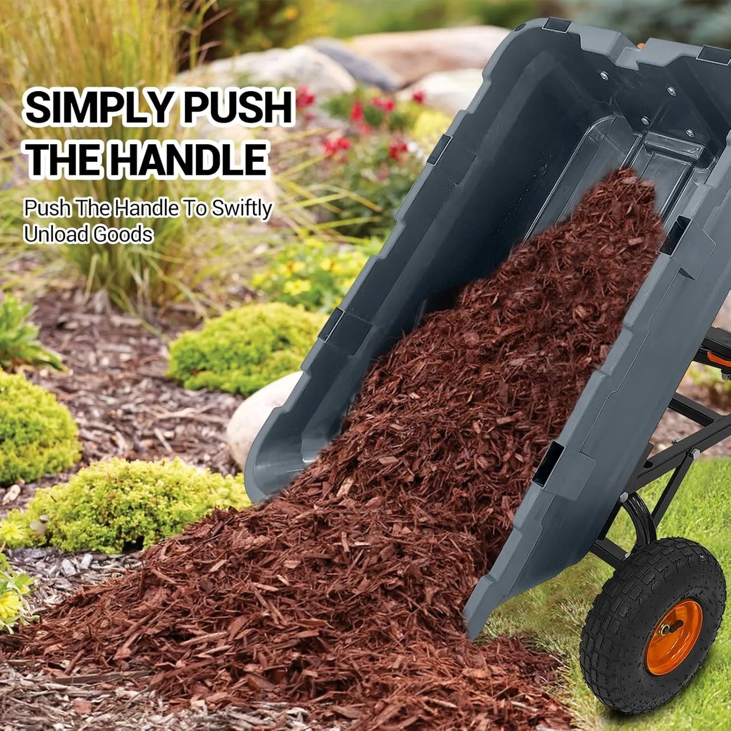 Poly Garden Dump Cart, 900Lbs Heavy Duty Utility Dump Wagon Yard Cart ,10" Tires