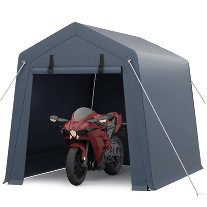 6x8 FT Heavy Duty Outdoor Storage Shed Portable Steel Frame Shelter With Waterproof PE Tarp Cover Dual Zipper Doors & Mesh Vents