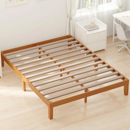 Queen Size Wood Bed Frame 12in Wooden Platform Bed Foundation with Support Slats