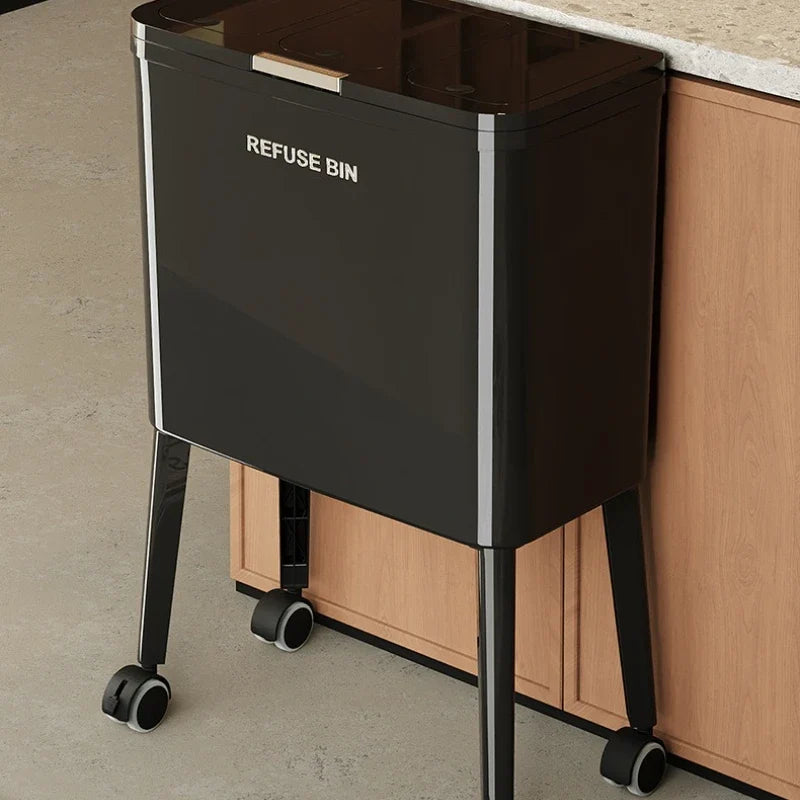 Large Capacity Kitchen Trash Can Lid Automatic Touchless Step Pedal Tall Rolling Wheels No Bend Home Household Bolsas Basura