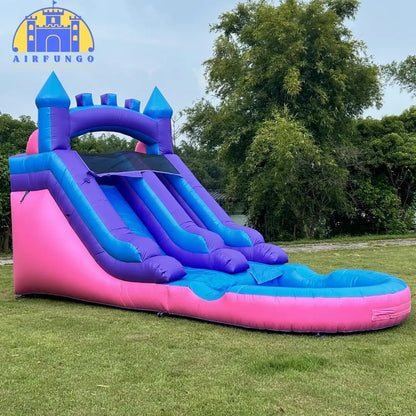 21ft Commercial Grade Navy and Purple Inflatable Water Slide with Splash Pool Bouncy Castle for Adults and Kids Includes Blower