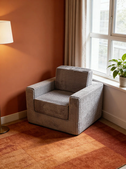 Plush Jumbo Corduroy All-Foam Armchair - Oversized Single Sofa, No-Legs Floor Chair for Cozy Home Decor