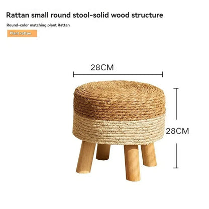 Grass woven stool, rural low stool, rattan woven shoe changing stool, thickened woven seat cushion stool