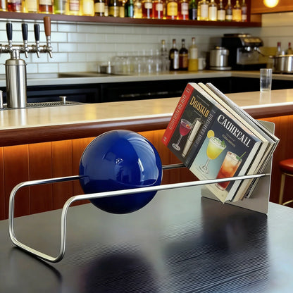 Modern Gravity Ball Book Holder – Bauhaus Mid-Century Desktop Organizer, Chic Magazine & Newspaper Rack, Stylish Office Desk