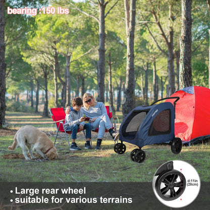 Heavy Duty Dog Stroller for Large Dogs up to 120 lbs, Foldable Pet Wagon with 360° Wheels, All-Round Ventilation, Front & Rear Z