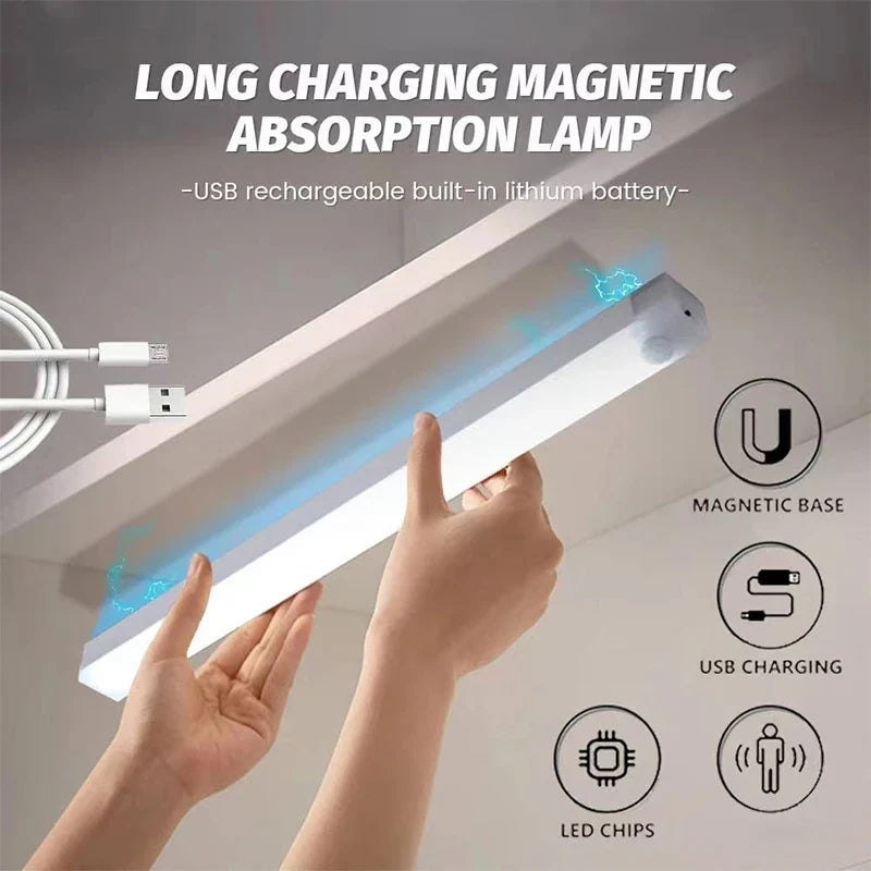 PIR Motion Sensor LED Under Cabinet Lamp Dimmable Rechargeable Night Light Stairs Closet Room Aisle Tube Bar Detector Bulb