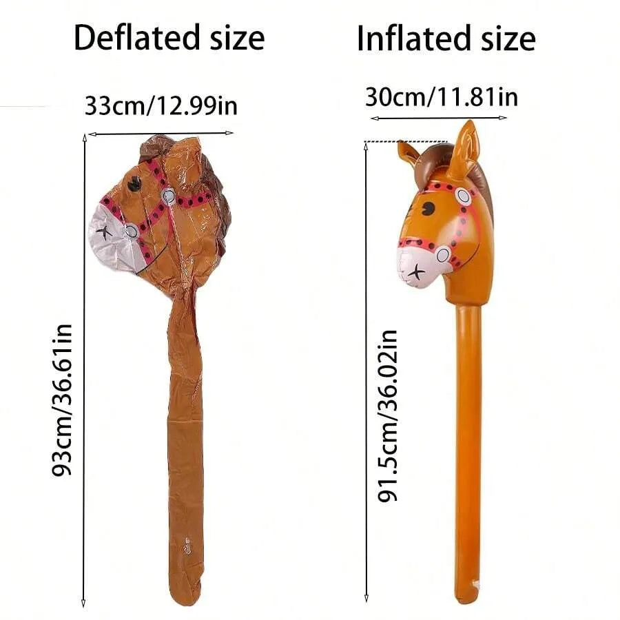 3PCS Inflatable Horsehead Stick, Cute Brown Horsehead Stick, Suitable For Cowboy Themed Birthday Party Decoration