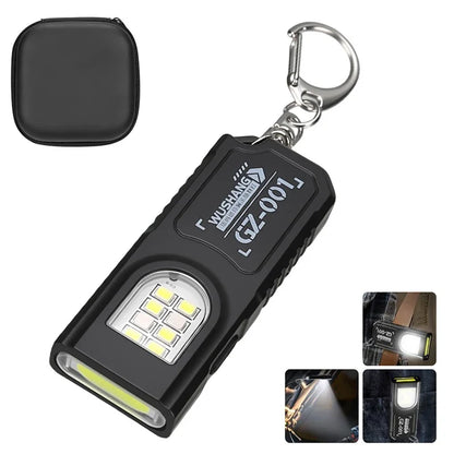 Powerful Mini COB LED Keychain Flashlight USB Rechargeable Hanging Work Light Waterproof Keyring Camping Walking Pocket Lamp