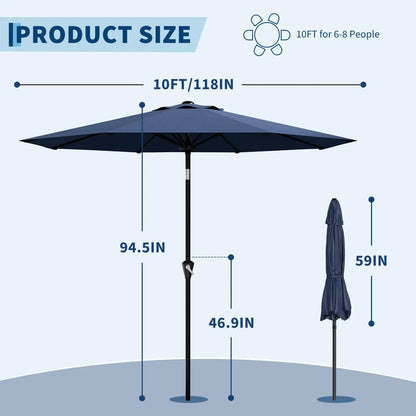 10FT Patio Umbrella Outdoor Table Market Umbrella With Crank Lift & Tilt Sunshade Waterproof For Garden Yard Pool Deck