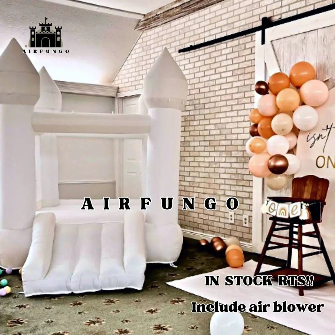 Toddlers Party 9x7x6ft Inflatable White Bounce House With Slide Oxford Bouncy Castle Include Blower (without tarp)