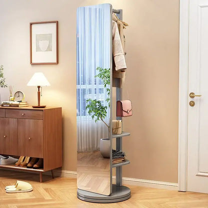 Solid wood dressing mirror full body mirror home rotatable fitting mirror floor mirror with hanger integrated bedroom mirror