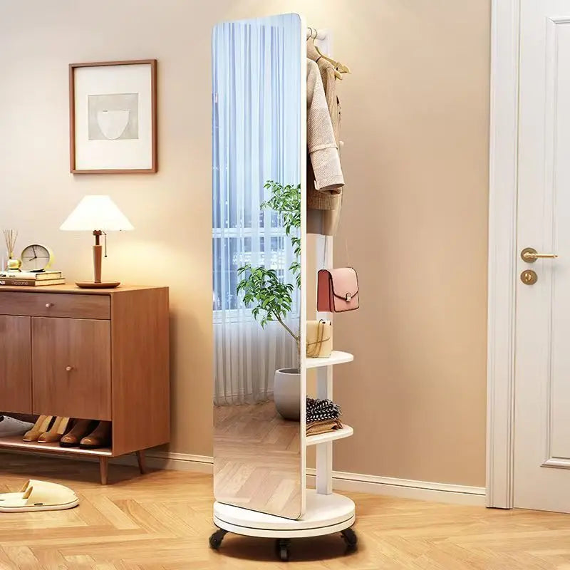 Solid wood dressing mirror full body mirror home rotatable fitting mirror floor mirror with hanger integrated bedroom mirror