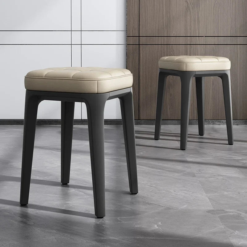Stacking Stools,PU Leather Square Nesting Four-Legged Stool with Padded Stools Plastic Stackable Stool, Portable Breakfast