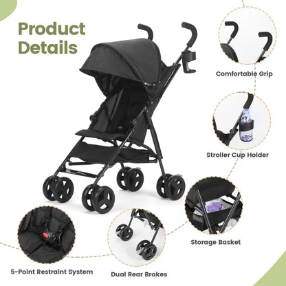 Umbrella Stroller, Lightweight Compact Foldable Baby Stroller for Travel, Easy One-Hand Fold, Multi-Position Canopy