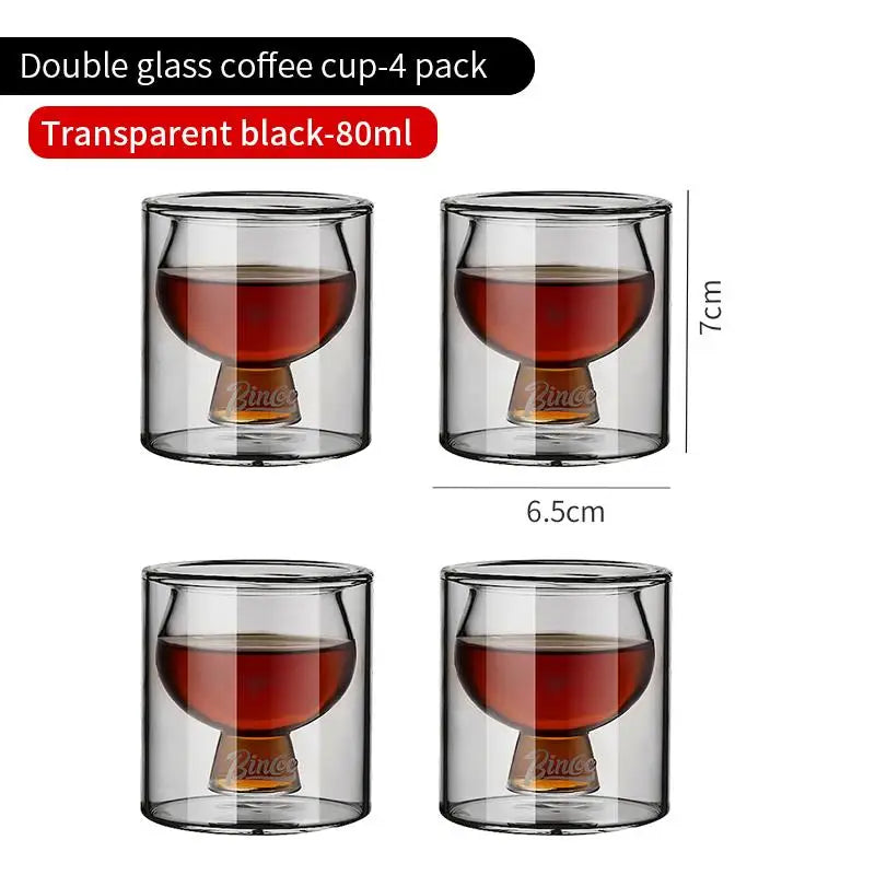 BINCOO Double-Layer Thick Glass Coffee Cup, Heat-Resistant Borosilicate Espresso Mug for Home and Office, 80ML