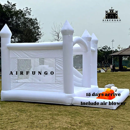 Kids Party Large 15x13ft Inflatable White Bounce House For Soft Play Customization Oxford Bouncy Castle To Door Include Blower