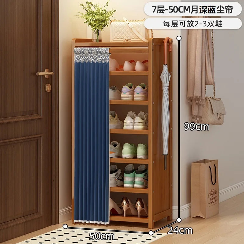 Bamboo shoe cabinet entrance door household large capacity dustproof multi-layer shoe rack rental room shoe storage rack