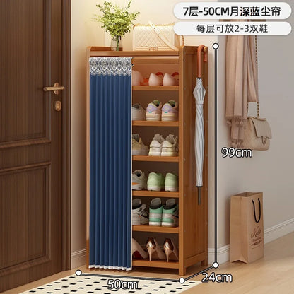 Bamboo shoe cabinet entrance door household large capacity dustproof multi-layer shoe rack rental room shoe storage rack