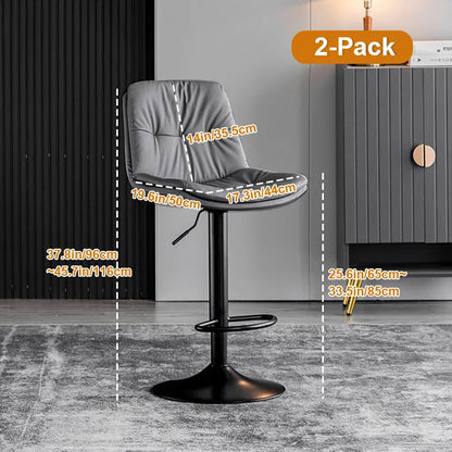 Kitchen Bar Stools, Leather Bar Stools for Kitchen Island, Adjustable Height Breakfast Bar Stools with Back and Footrest, Swivel