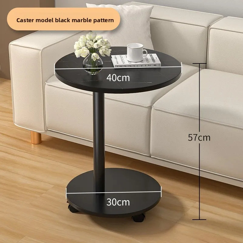 Modern Round Dining Table Portable Foldable Wheeled Side Table Coffee Table Bedside Table Living Room Balcony Sofa End Table