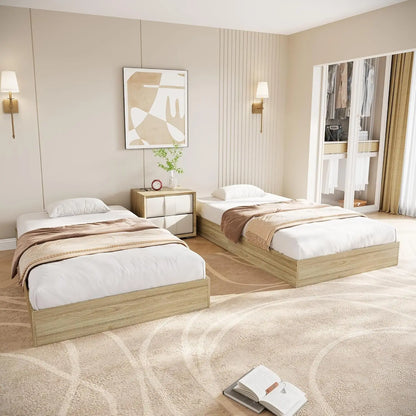 Twin Size Modern Sturdy Wood Platform Bed Frame Strong Wooden Slats, Space-Saving No Box Spring Needed, Easy Assembly