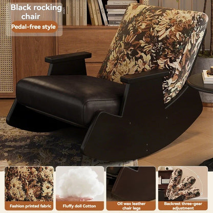 Solid wood retro rocking chair, balcony lounge chair, lazy sofa chair, living room adult leisure chair, single rocking chair