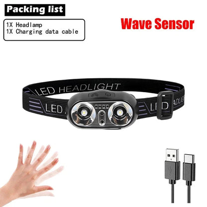 Mini Rechargeable Powerful Sensor Headlamp Fishing Camping USB Head Flashlight COB LED Head Light Torch Headlights Front Lantern