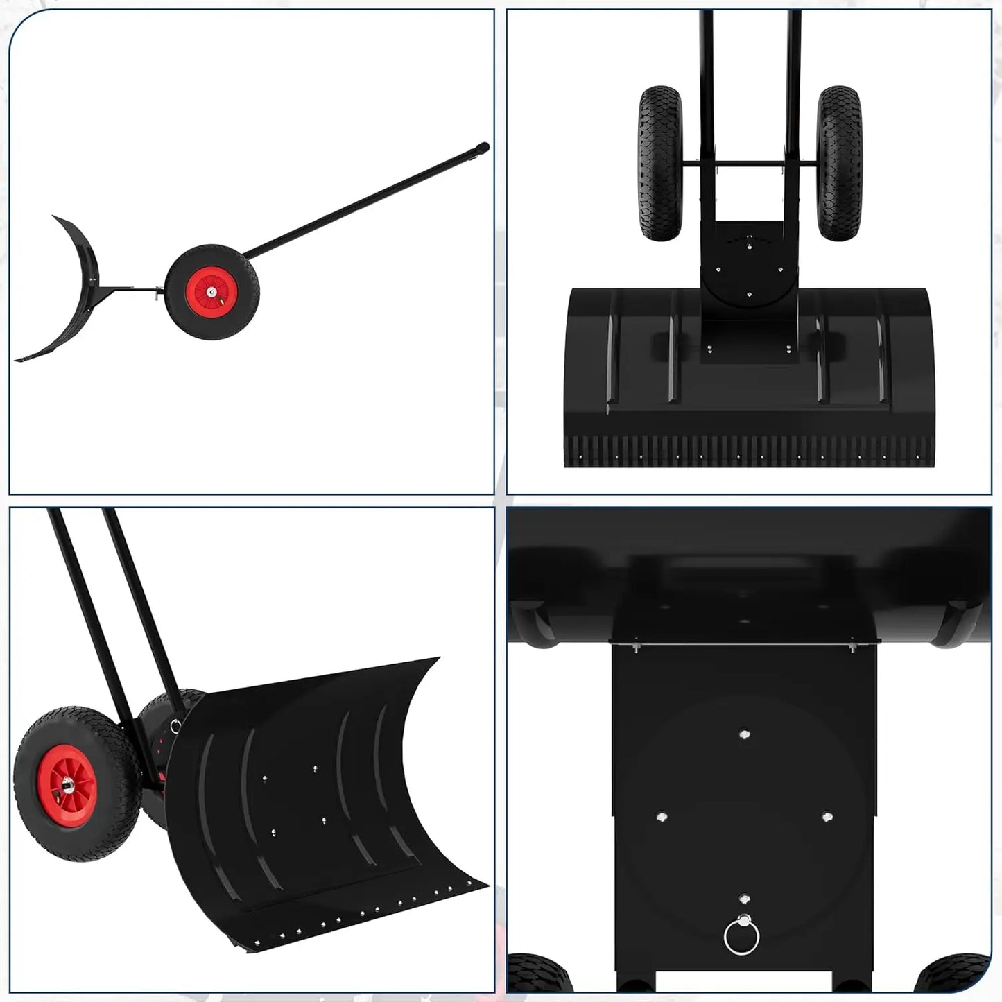 Heavy Duty Rolling Snow Shovel with Wheels 100x42cm Carbon Steel Blade 5-Position Adjustable Angled Blade & Height Handle