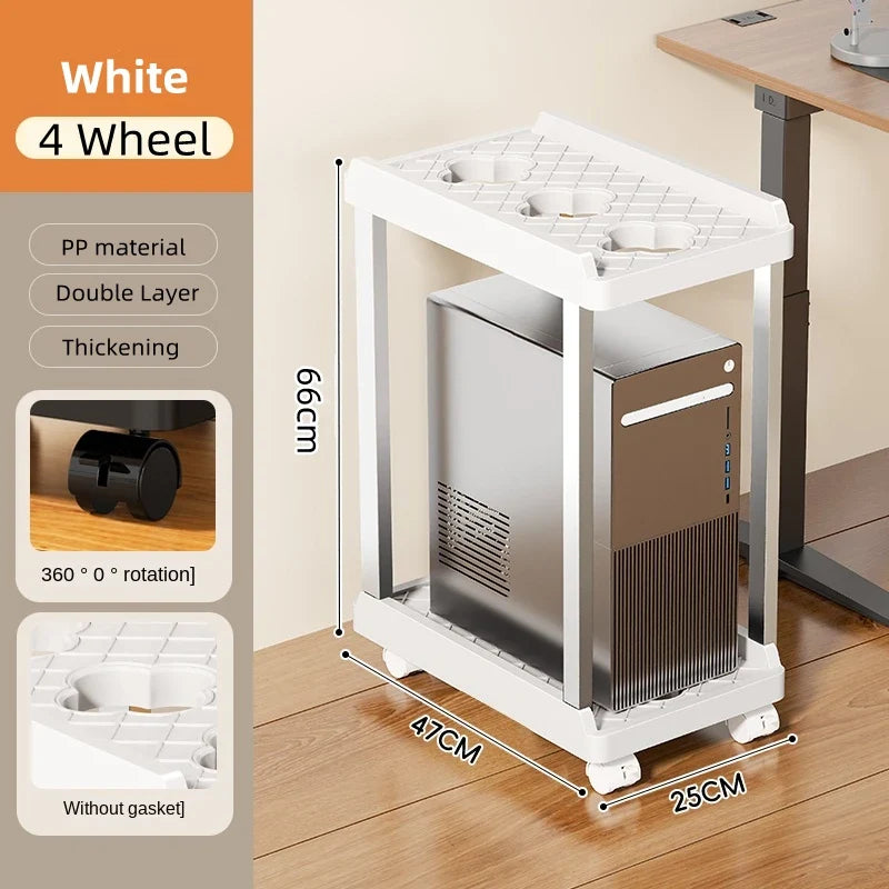 Universal PC Case Holder Under Desk Mobile CPU Stand Adjustable Double-Layer Computer Host Stand Bracket Rack with 4/6 wheels