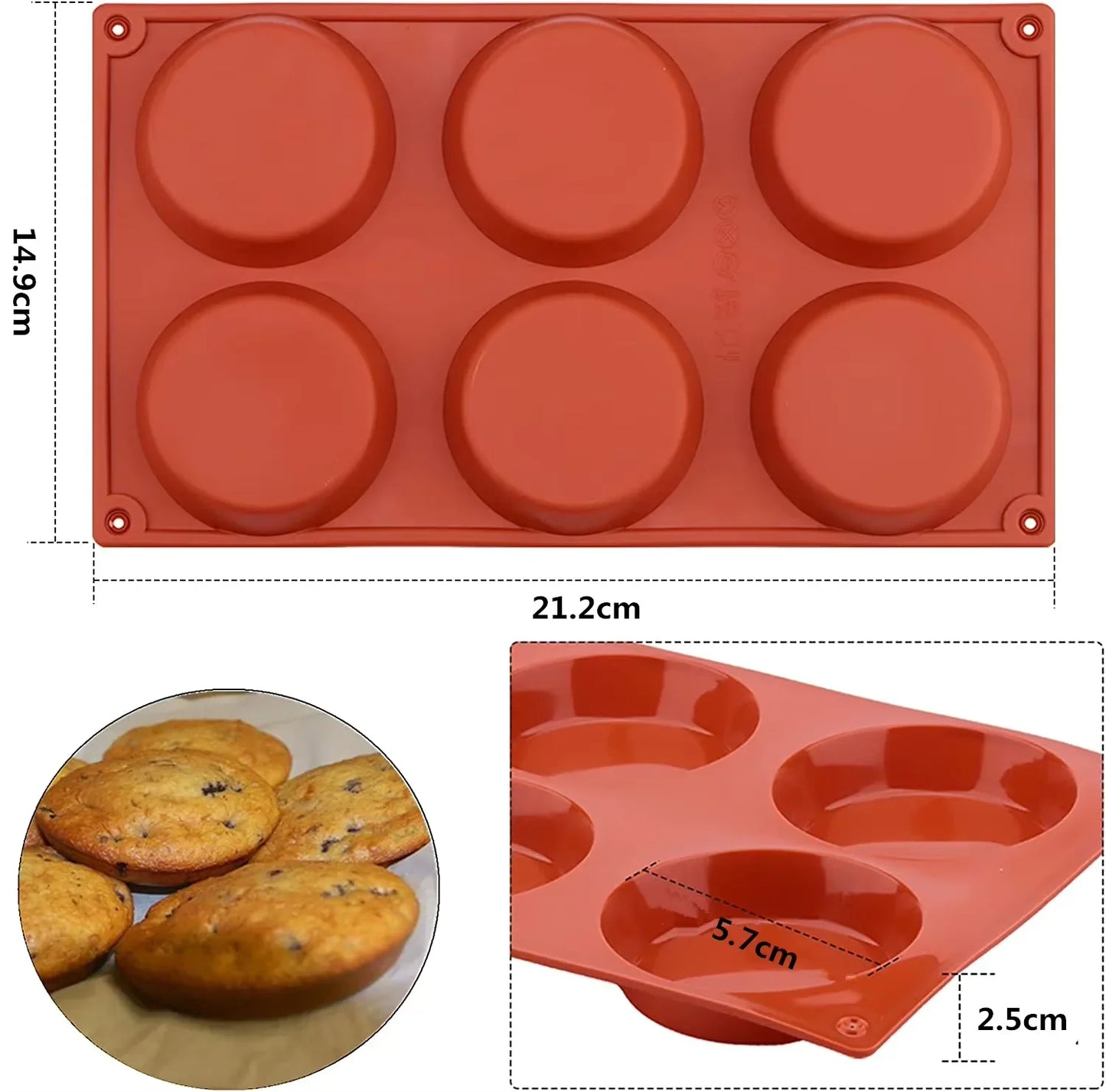 6-Cavity Round Silicone Baking Molds Non-Stick Round Cylinder Mold Kitchen Baking Mold for Cupcake Whoopie Pie Pan Burgers YY22