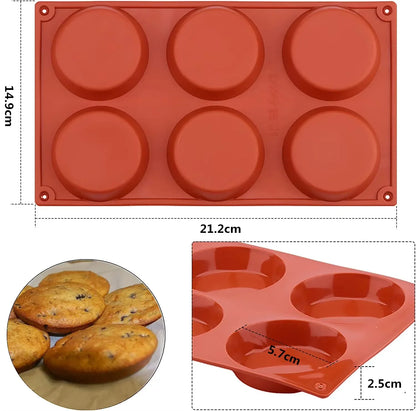 6-Cavity Round Silicone Baking Molds Non-Stick Round Cylinder Mold Kitchen Baking Mold for Cupcake Whoopie Pie Pan Burgers YY22