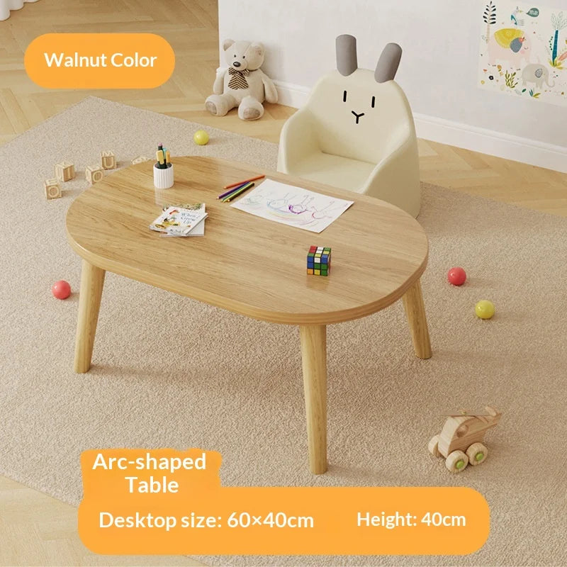 Children Table Kids Study Desk Oval Solid Wood Legs Easy Assembly Small Writing Reading Play Toy Home Side Table Kids Desk