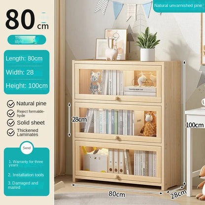 Solid wood bookcase with door transparent dustproof cabinet multi-layer floor-standing bookshelf home simple storage rack