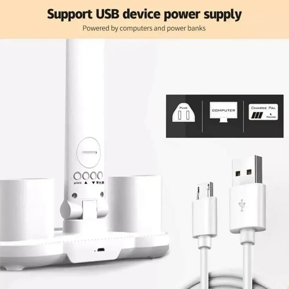 LED Desk Lamp Portable Foldable Fan Lamp Smart Display Clock USB Rechargeable Desk Lamp Eye Protection Study Reading Desk Light