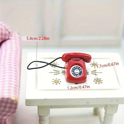 1 Piece of 1:12 Miniature Food and Play Scene Model, Mini Phone Model, Alloy Retro Rotating Phone, Doll House Furniture, Toys