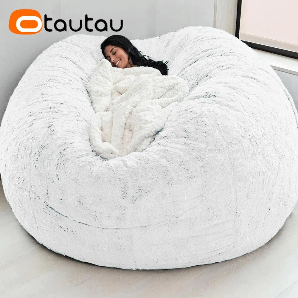OTAUTAU 5ft Giant Fluffy Faux Bunny Fur Bean Bag Cover Winter Christmas Pouf Cover DD003【No Filler!Need uy Filler By Yourself!】