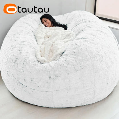 OTAUTAU 5ft Giant Fluffy Faux Bunny Fur Bean Bag Cover Winter Christmas Pouf Cover DD003【No Filler!Need uy Filler By Yourself!】
