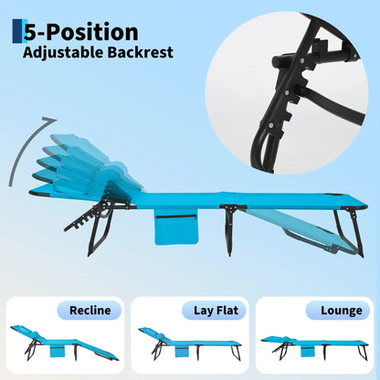 Folding Tanning Chair With Face Hole Portable Face Down Beach Lounge Chair 5-Position Adjustable Outdoor Pool Patio Chaise