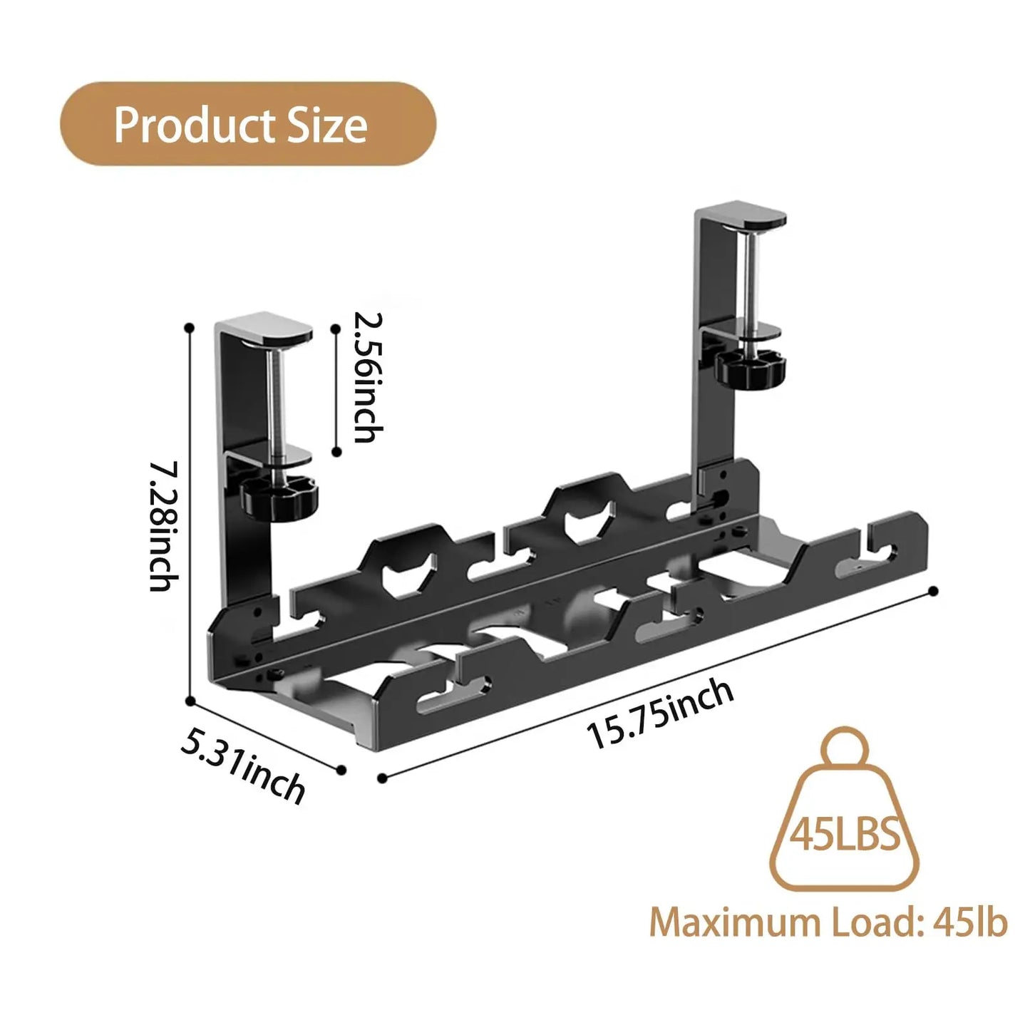 No Drilling Extendable Under Desk Cable Management Metal Cable Tray Under Desk With Clamp Retractable Power Strip Cord Holder