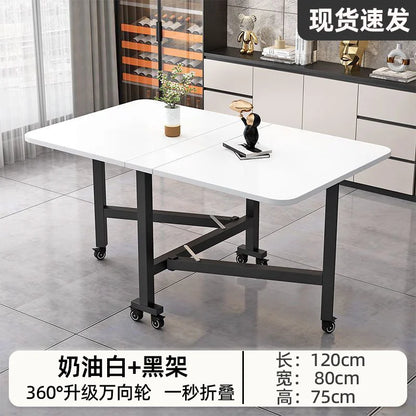 Folding dining table for small household multifunctional folding rock board table rectangular living room movable dining table