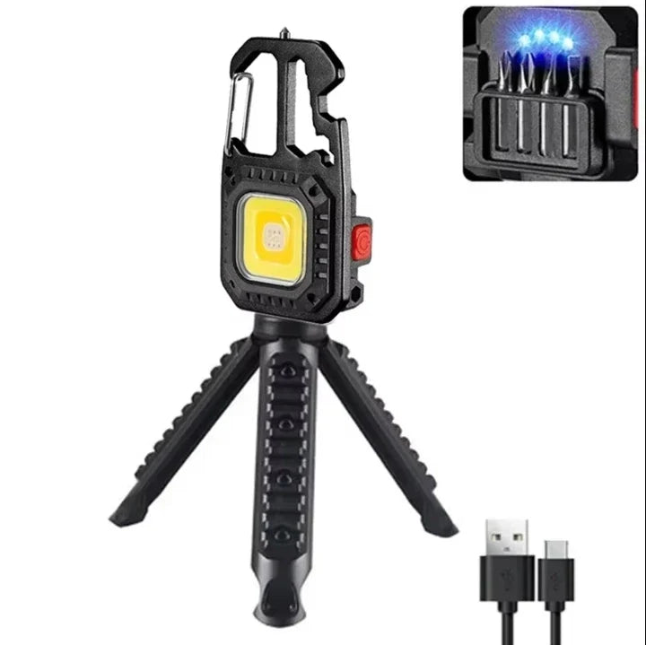 COB Keychain Work Light with Battery Display 8 Mode Rechargeable High Lumens Portable LED Light for Camping Hiking Running