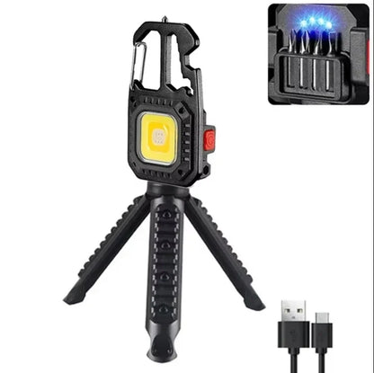 COB Keychain Work Light with Battery Display 8 Mode Rechargeable High Lumens Portable LED Light for Camping Hiking Running
