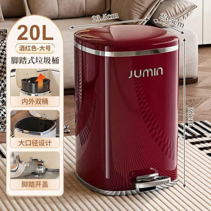 20L Luxury Large Plastic Pedal Trash Can Lidded Hands Free Step Garbage Bin Kitchen Bathroom Bedroom Living Room Garbage Bin