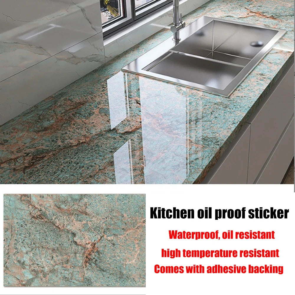 40cm New Marble Kitchen Oil-proof Wall Stickers Self-adhesive Stain-resistant High Temperature Kitchen Wallpaper Home Decorative