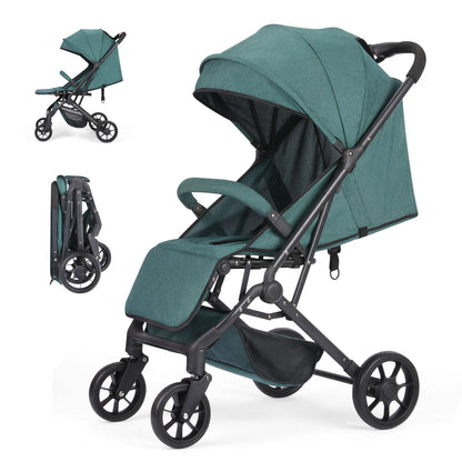 Lightweight Stroller, One-Hand Fold Compact Travel Stroller with 4-Wheel Suspension, Adjustable Recline & Canopy