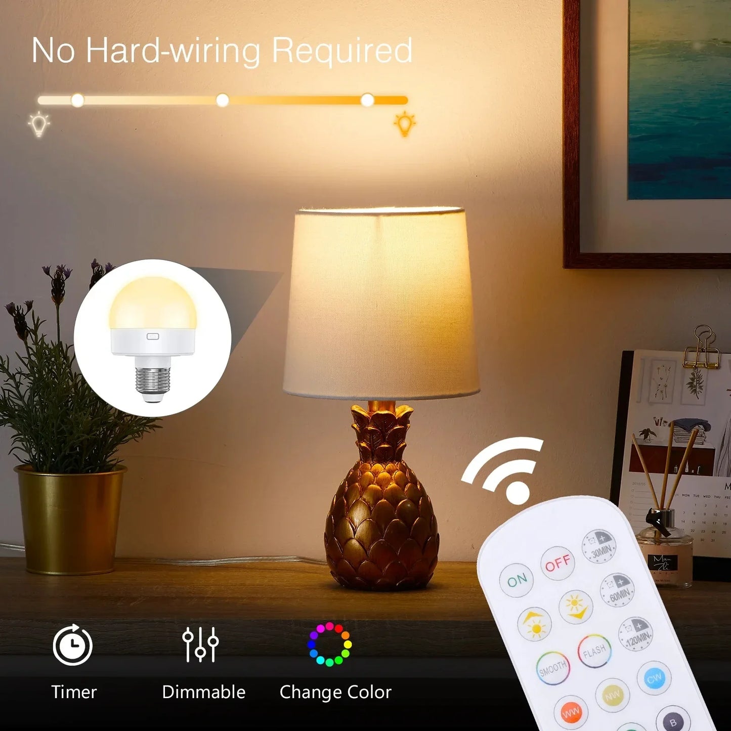 GGbingo 3 Color Temperatures Rechargeable Light Bulbs Remote Control Battery Operated Light Bulb with Timer Dimmable Lamp
