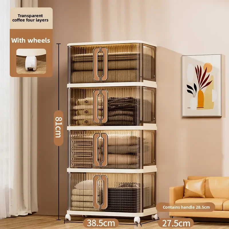 Large Capacity Cream Wind Storage Cabinet Quilt Wardrobe Free Installation Folding Storage Shelf Storage Box Locker